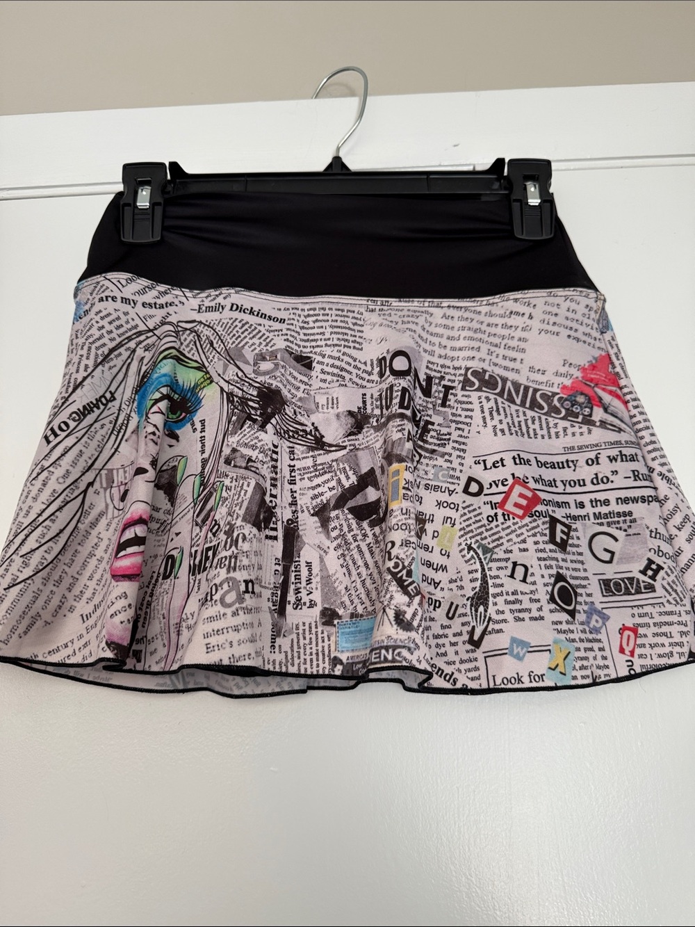 Newspaper Print Mini Skirt with Colorful Graphic Accents